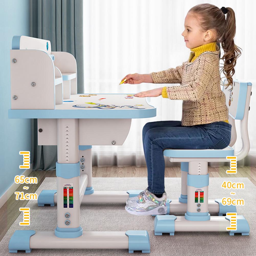 Kids Functional Desk And Chair Set Height Adjustable Children School Study Table Chair Set With Cartoon Pattern Writing Board