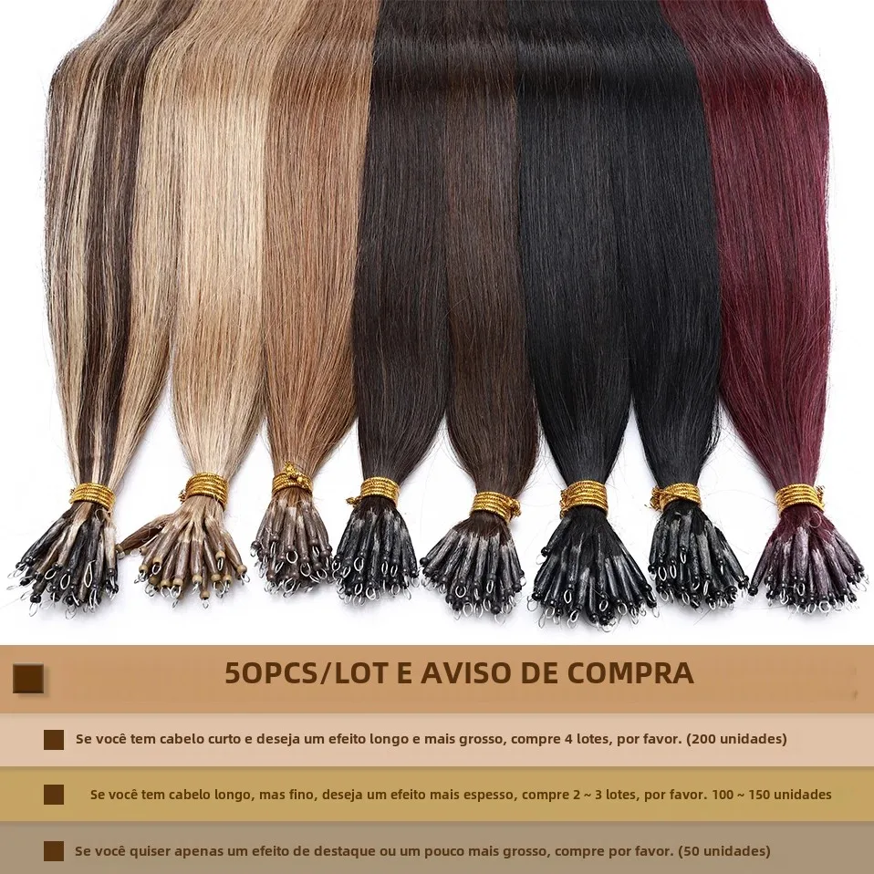 S-noilte 1g/fio nano anéis micro links extensões de cabelo humano micro grânulo pré ligado 16-24 polegada 50 pçs em linha reta loira natural