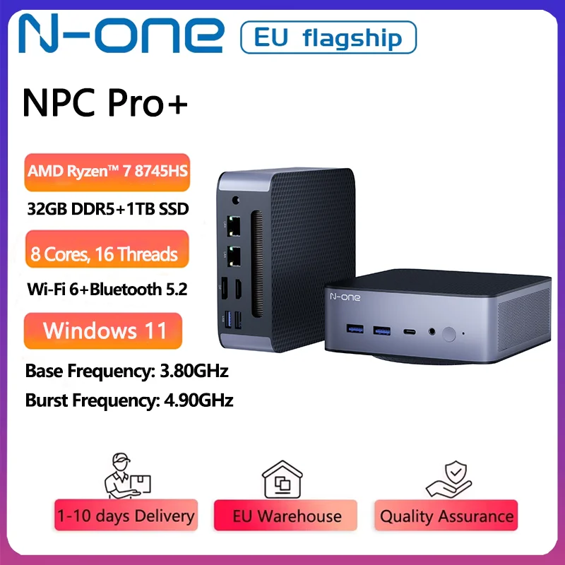 N-one NPC Pro+ Mini PC Windows 11 Pro AMD Ryzen 7 8745HS 32GB DDR5 1TB SSD Computer desktop Wi-Fi 6 2*2.5G RJ45 1*HDMI 1*Tipo-