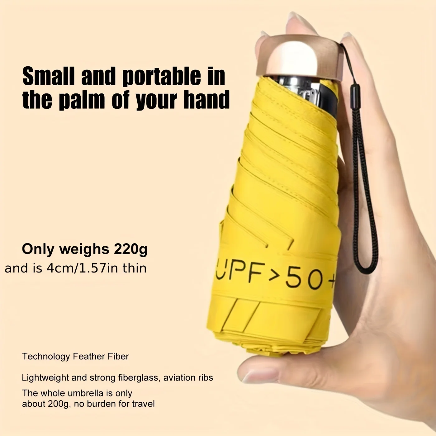 UV保護付きミニ傘,超軽量,折りたたみ式,5つ折り,屋外用
