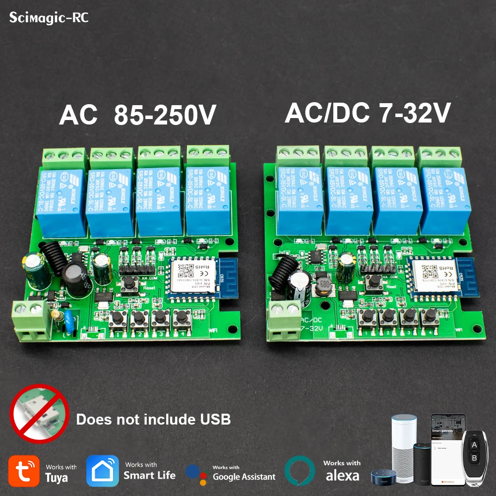 WIFI Tuya Smart Garage Gate Interruptor del motor de acceso a la puerta eléctrica, USB 5V DC 12V 24V 32V, módulo de relé de pulso de 1 /4 canal, control remoto RF433