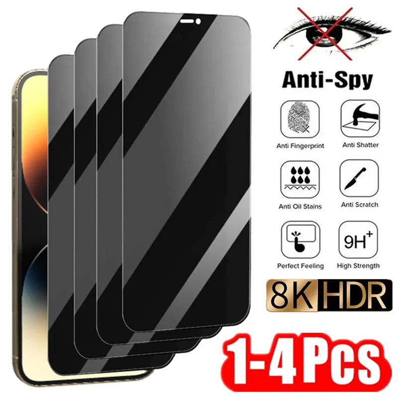 1-4 Uds Protector de pantalla de privacidad para iPhone 14 13 11 12 Pro Max Mini 8 Plus vidrio Protector antiespía para iPhone 15 16 XR XS MAX
