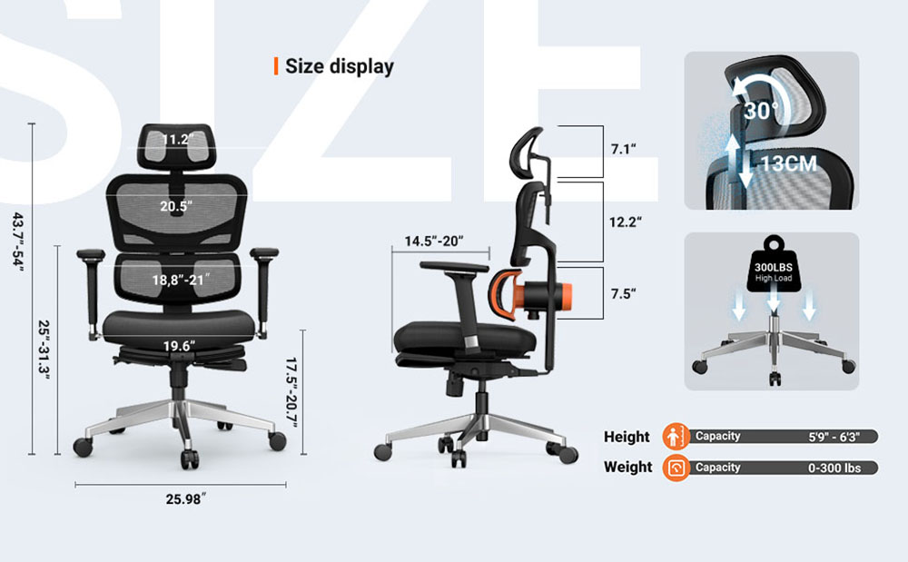 NEWTRAL Chair Pro NT002 Cadeira ergonômica adaptável com suporte para parte inferior das costas, apoio para os pés ajustável, apoio para os pés, malha 4D
