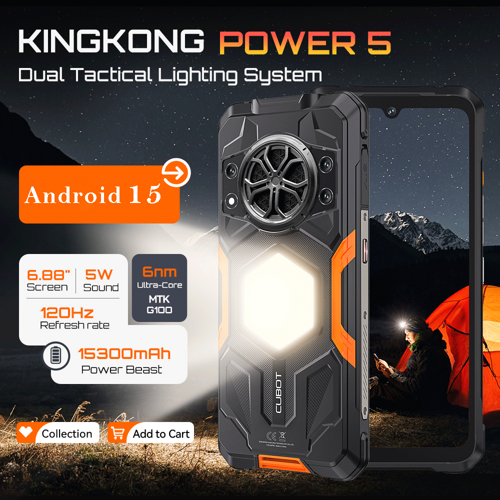 Cubot KingKong Power 5, robusto smartphone Android 15, batería de 15300 mAh, pantalla de 6,88" y 120 Hz, 16 GB de RAM (6 GB + 10 GB ampliables), 128 GB de ROM, MTK G100, 4G Phone,NFC movil, celulares en oferta,teléfono