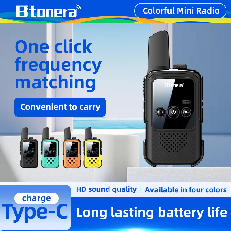 BTONERA BT300 Mini Walkie Talkie Radio bidireccional Walkie-talkie PMR/FRS Radio de comunicación portátil para acampar juguetes para niños regalos