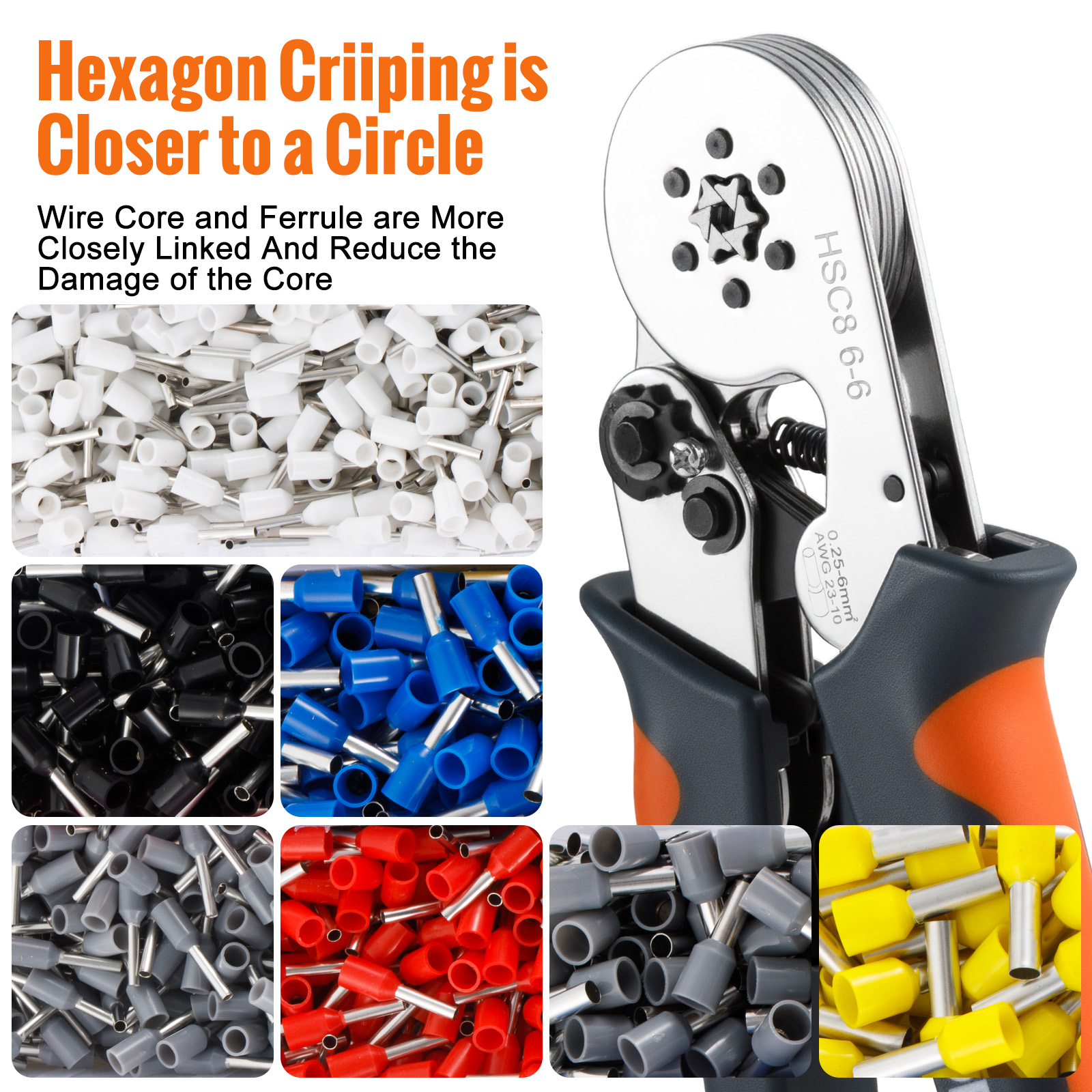 Ferrule Sleeves Terminal Crimping Tools Mini Electrical Pliers HSC8 6-4/6-6(0.25-10mm²/0.25-6mm²) Wire Connection Repair Clamp