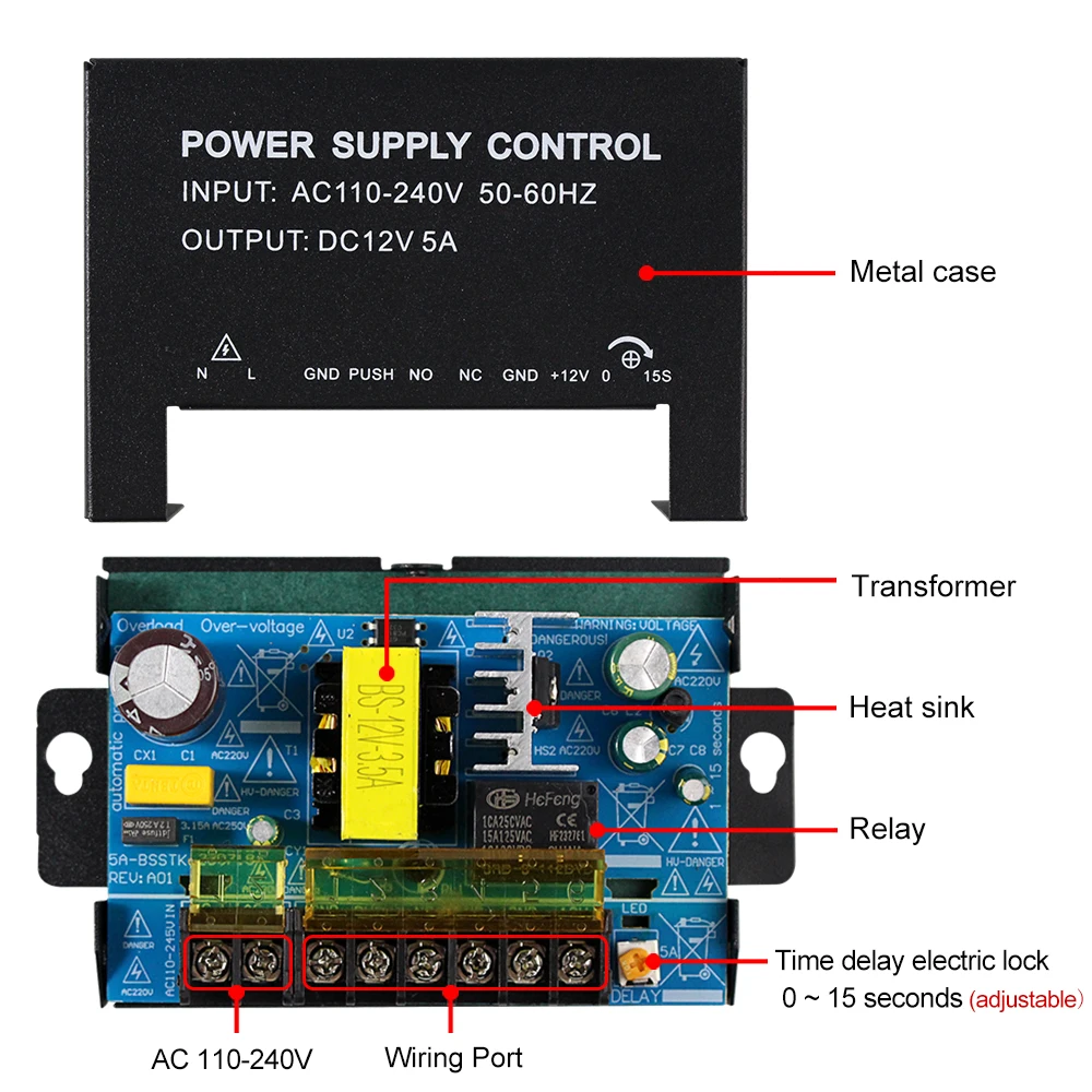 DC 12V Zugangskontrolle Netzteil Schalter 5A 3A Ausgang AC110V-240V Eingang Stromquelle Lieferant Adapter für Video-Gegensprechanlage