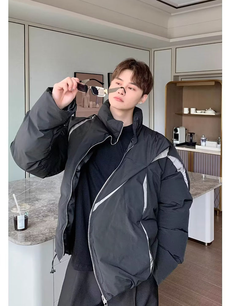 Parka americana de gran tamaño para hombre y mujer, chaqueta acolchada plisada de bloque de Color, abrigo holgado y cálido con cremallera, Top informal de invierno