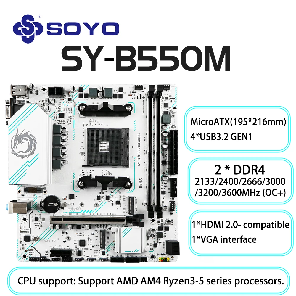 SOYO AMD B550M Gaming Motherboard USB3.1 M.2 Nvme Sata3 DDR4 Dual Channel Unterstützt RYZEN R3 R5 R7 3000 4000 5000 CPU AM4 Sockel