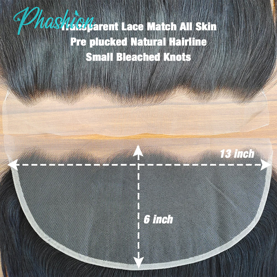 Phashion 28 Zoll 13x6 Lace Frontal Straight Preplucked Swiss Verschluss Transparent Full Front Only Natural Black 100 % Echthaar