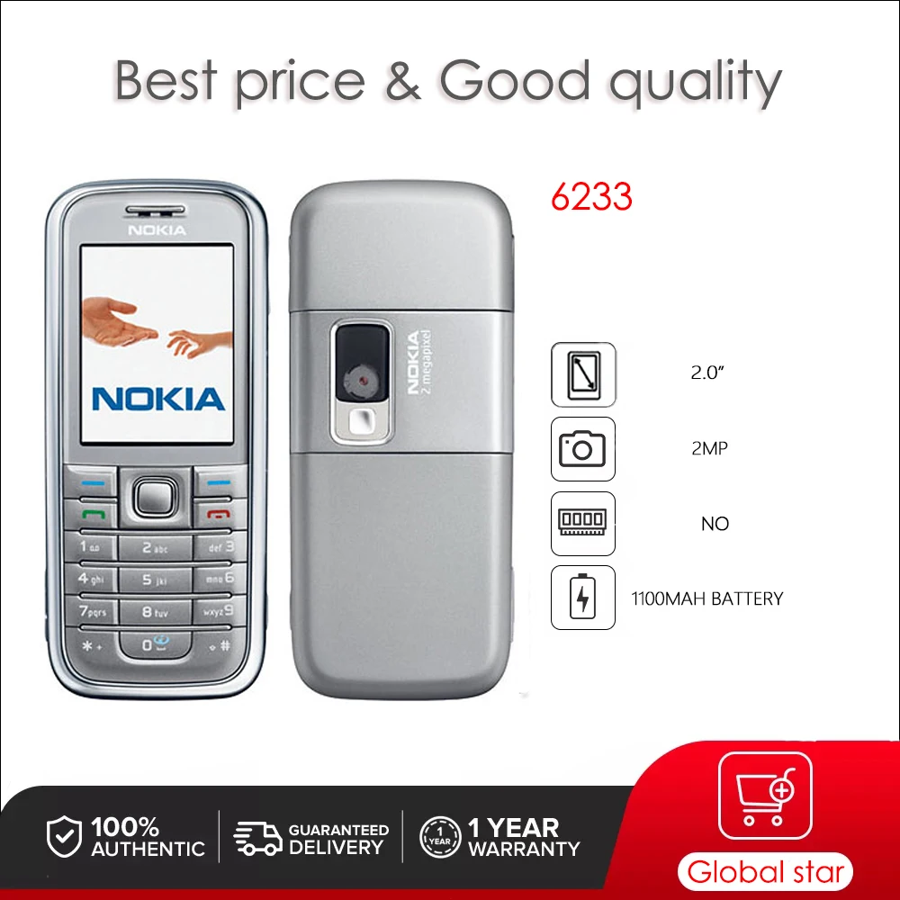 Original Unlocked 6233 Mobile Phone Russian Arabic Hebrew Keyboard Made in Finland Free Shipping