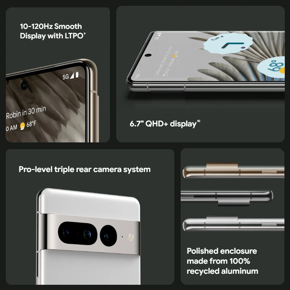 Google Pixel 7 Pro 5G Smartphone 12GB RAM 128GB ROM 6,7 "Google Tensor G2 120Hz Pantalla OLED 50MP Triple cámara NFC En stock