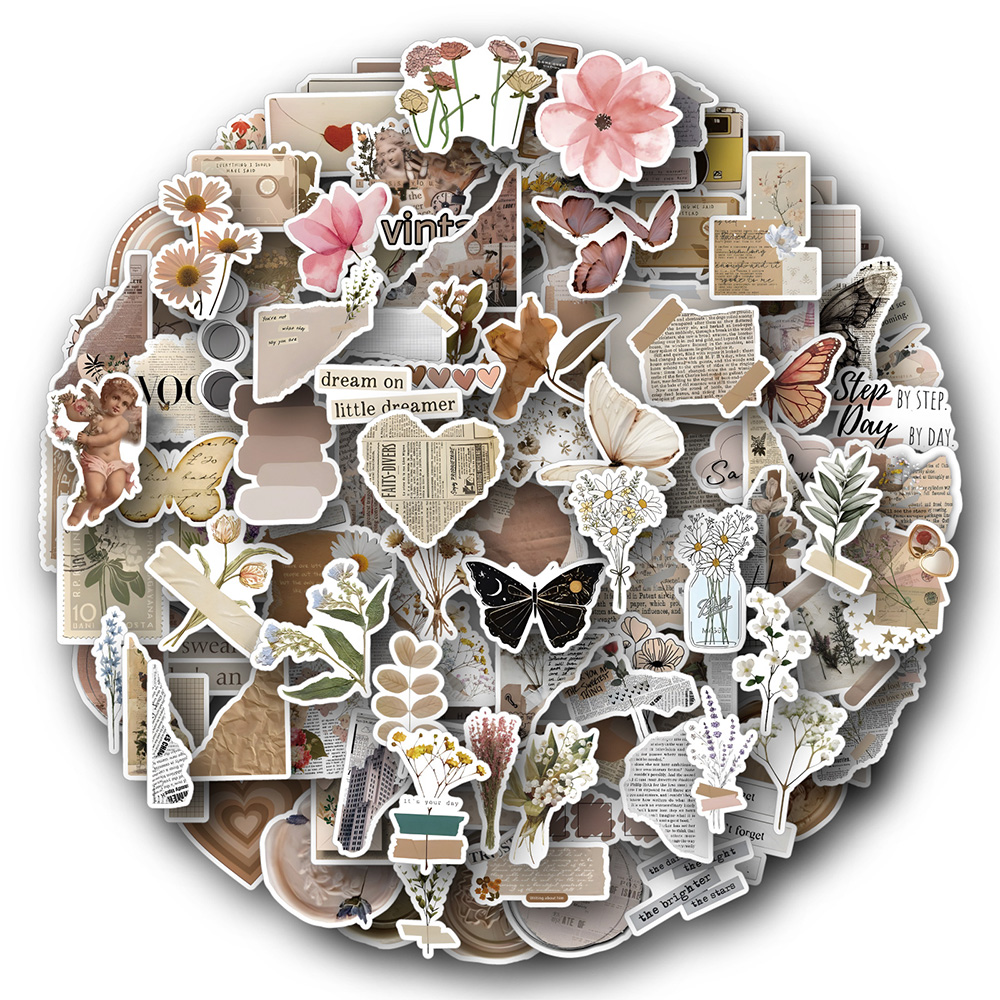10/30/60/120 個レトロアート花蝶美的ステッカーヴィンテージデカールラップトップ電話荷物スクラップブック車落書きステッカー