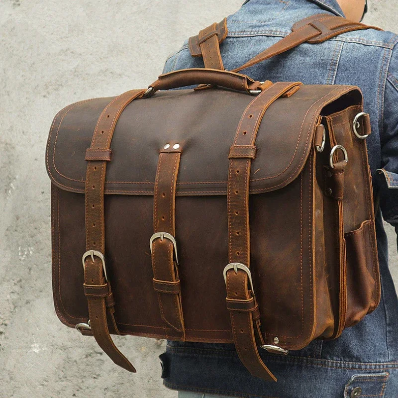 Zaino per Laptop ad alta capacità valigetta borsa in vera pelle borsa a tracolla da uomo borsa da lavoro a doppio uso borsa da lavoro per uomo all'aperto
