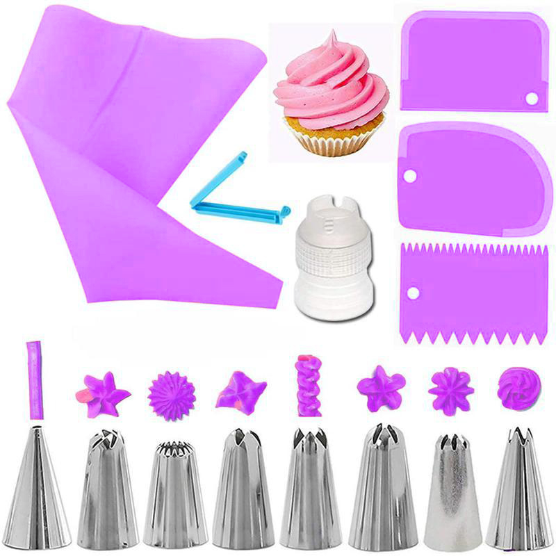 Spuitzakken en tips Set Cake DIY-decoratieset met roestvrijstalen mondstuk Herbruikbare siliconen gebakstaartdecoratiegereedschappen