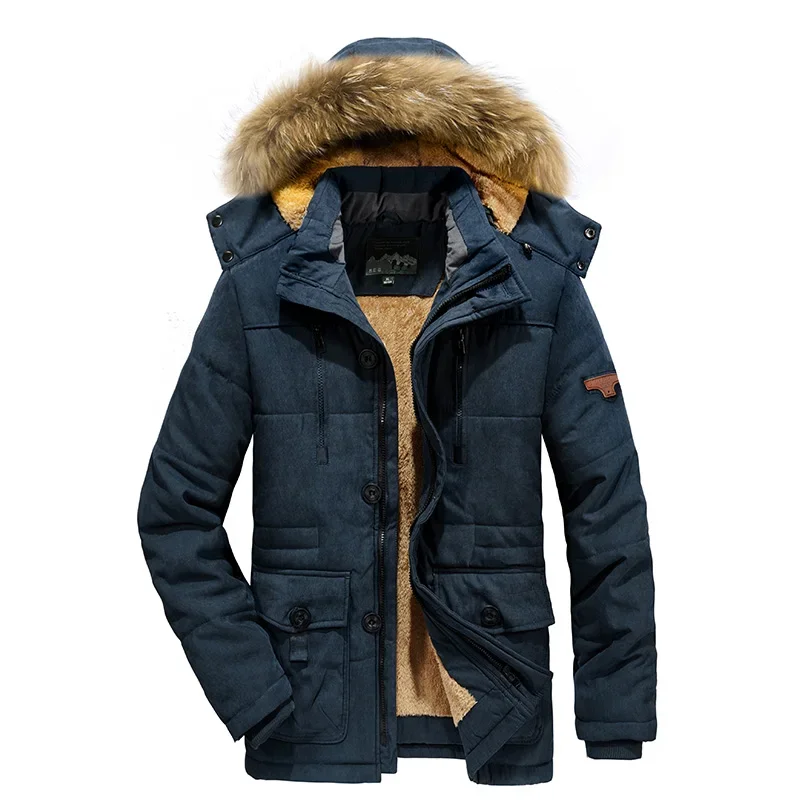Inverno novo quente grosso velo parkas homens à prova dwaterproof água com capuz gola de pele parka casaco masculino outono moda casual parkas