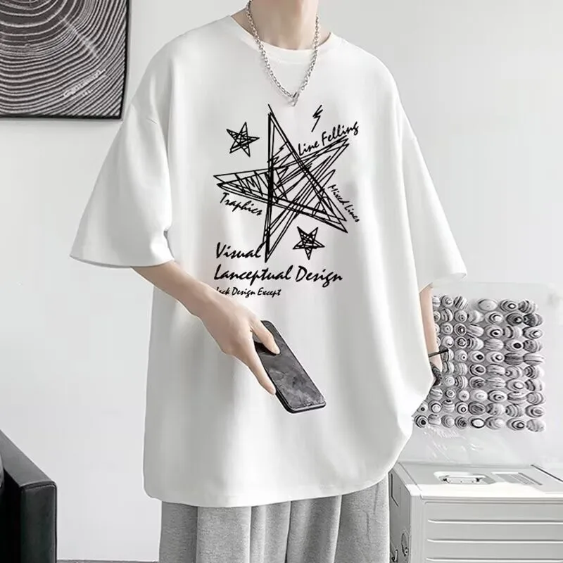 【M-8XL 】 Camiseta extragrande de edición limitada de verano para hombre Camiseta con estampado de estrellas de línea adecuada tanto para hombres como para mujeres