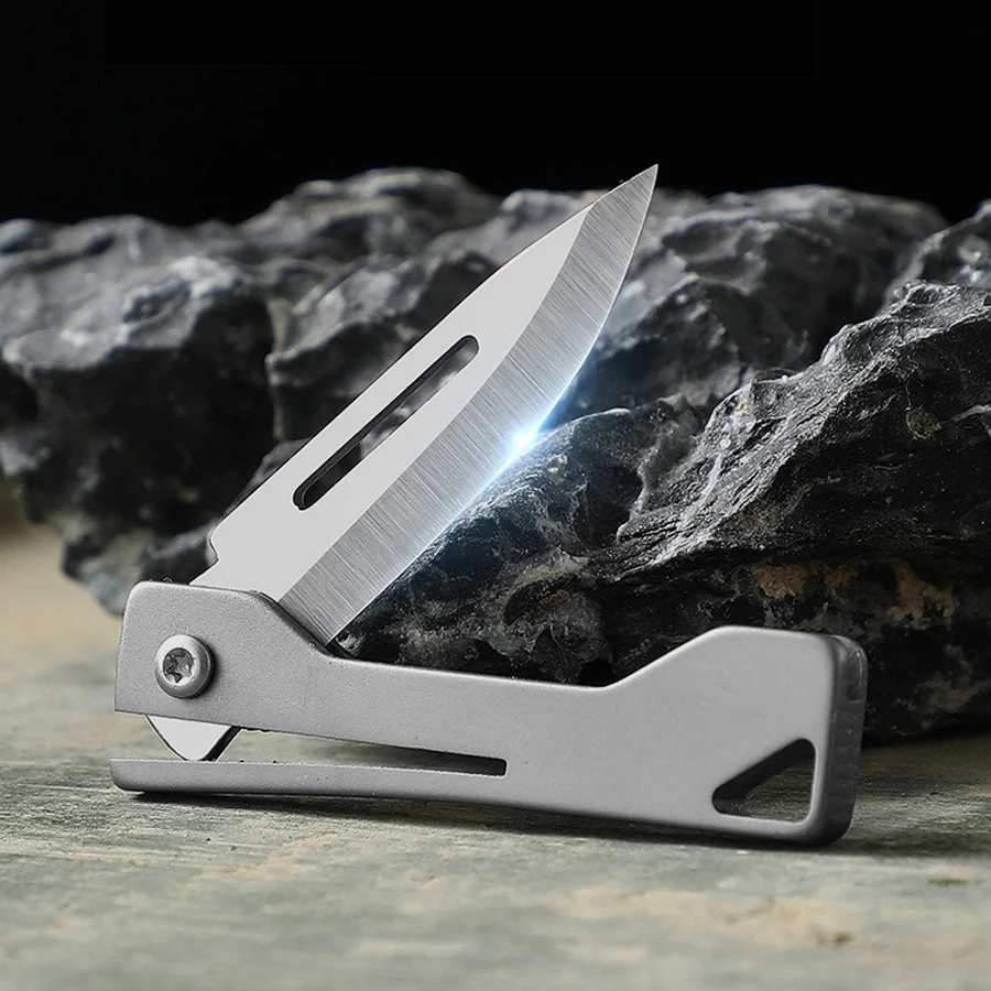 EDC Titanium Folding Knife Mini Keychain Knife Carrying Pocket Knife Unpacking Express Knife Fruit Knife