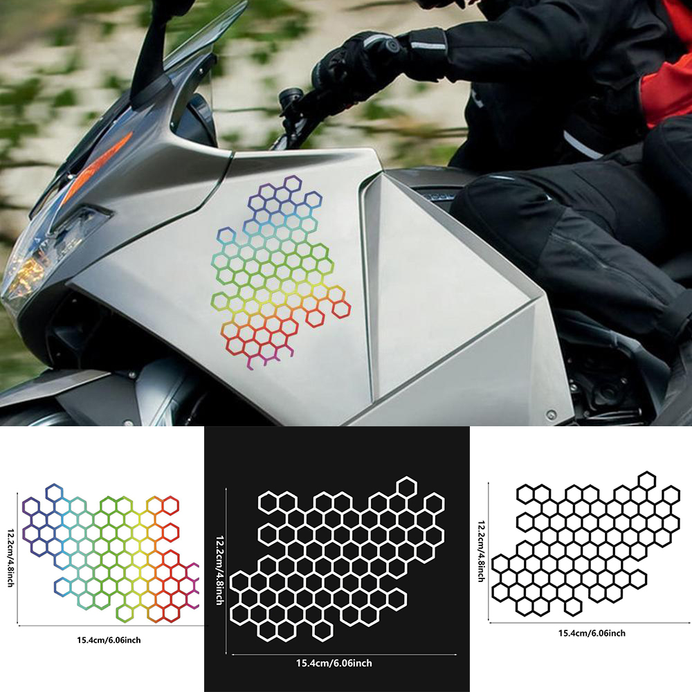 Adesivos de motocicleta estilo aberto em formato de favo de mel, para janela de carro, luzes traseiras modificadas, decalques de vinil para capacete de corrida