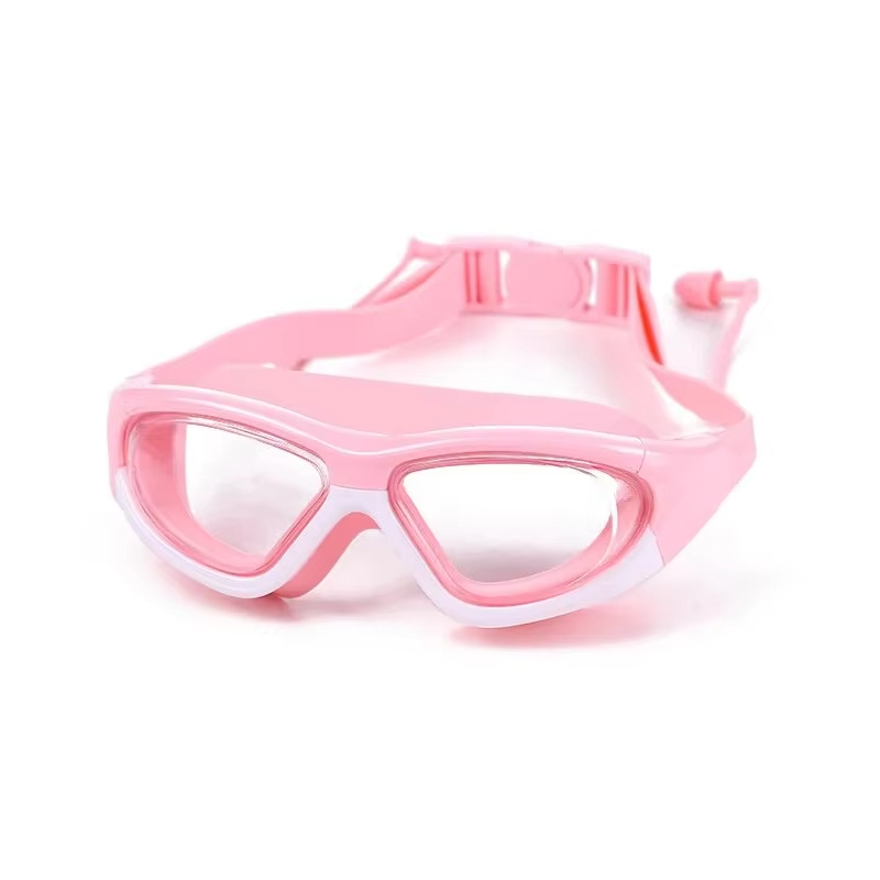 Occhiali da nuoto con montatura grande per bambini impermeabili e antiappannamento ad alta definizione, occhiali comodi Tappi per le orecchie collegati in silicone