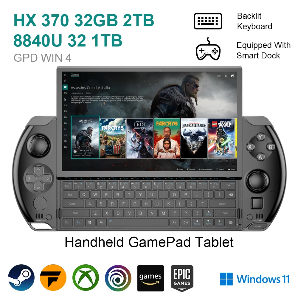 GPD WIN 4 Handheld GamePad Tablet 6Inch AMD AI 9 HX 370 Mini PC 32GB RAM 1/2TB M.2 2280 SSD Colorful lights Game Player