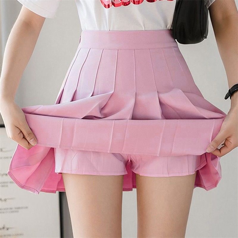 Falda coreana de verano, pantalones cortos para mujer, minifalda Sexy de cintura alta, pantalón corto plisado escolar, falda rosa japonesa Kawaii para mujer