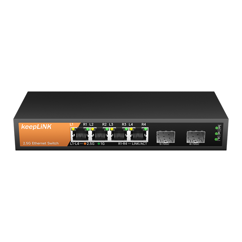 Conmutador multigigabit KeepLiNK de 6 puertos con Ethernet de 4 puertos de 2,5 Gb y SFP+ de 2 puertos 10G