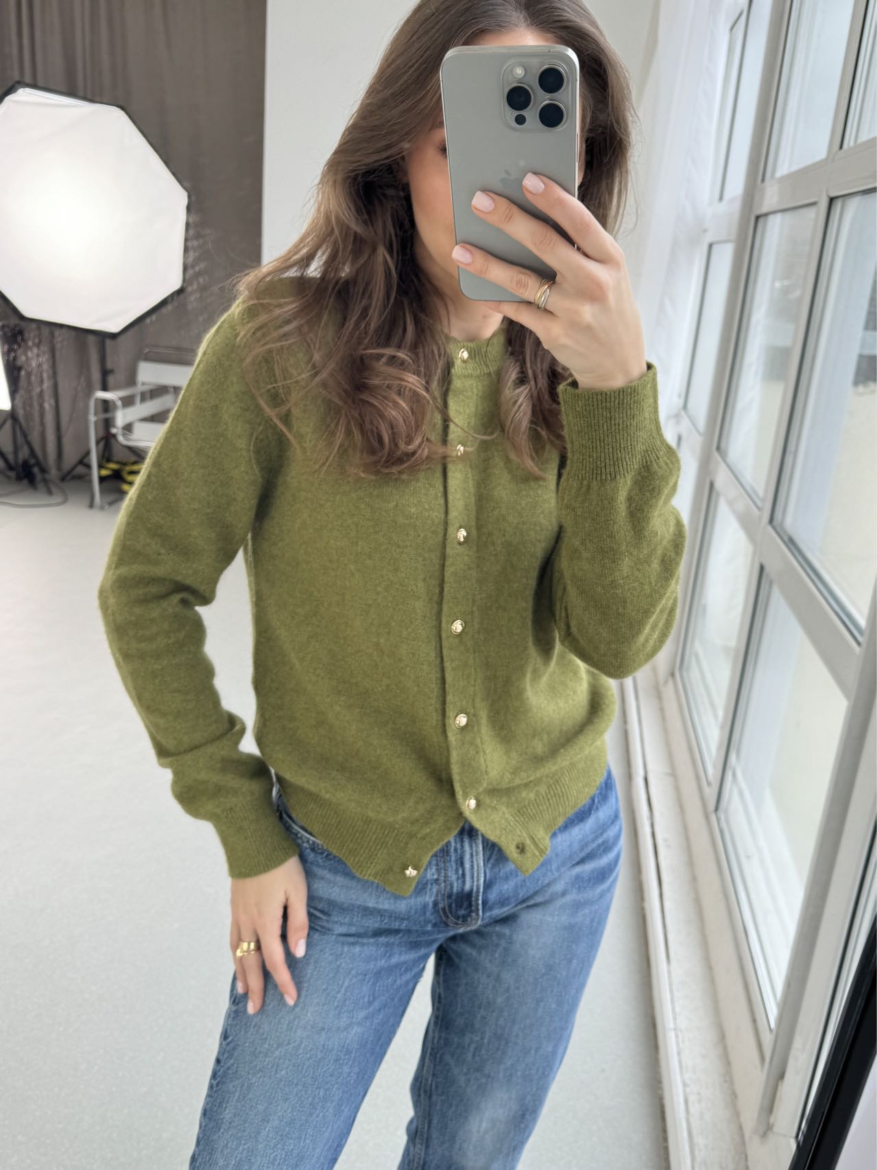 Autumn Women's Casual Wool Solid Color Round Neck Long Sleeve Loose Cardigan Sweater