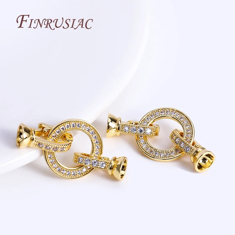 18K Gold PlatedฝังZirconปิดตัวยึดล็อคClaspsสําหรับสร้อยคอ,ลูกปัดClasps Fastener DIYเครื่องประดับมุกอุปกรณ์