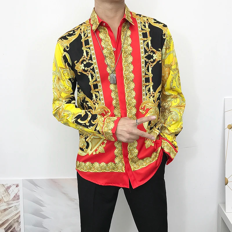 Lässiges Gold-Retro-Druckhemd, Sommer-Herren-Langarmhemd, 3D-gedrucktes Revershemd, Herren- und Damenmode-Hemd mit langen Ärmeln