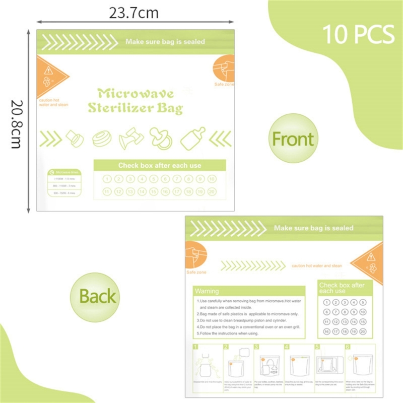 Paquete 10 bolsas desinfección para microondas para biberones, accesorio para extractor leche