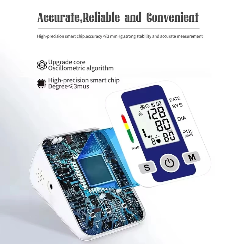Medidor Digital de presión arterial de brazo, tensiómetro médico, esfigmomanómetro de pulso, voz en español