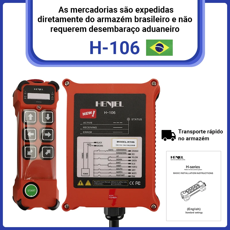 HENJEL H106 Controle Remoto de Rádio Industrial Controlador Hidráulico Único de 6 Botões, Guindaste Impermeável Controle Remoto de Talha Elétrica