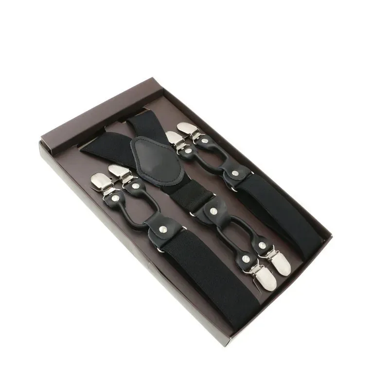 3.5*120cm Fashion Suspenders Synthetic Leather 6 Clips Brace Male Vintage Casual Wedding Party Trousers Strap