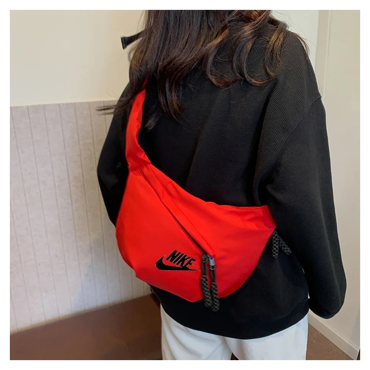 Nike Tech Hip Pack Series ความจุขนาดใหญ่ไนลอนซิปปิดกีฬาไหล่กระเป๋าสะพายข้างเข็มขัดคาดหน้าอก