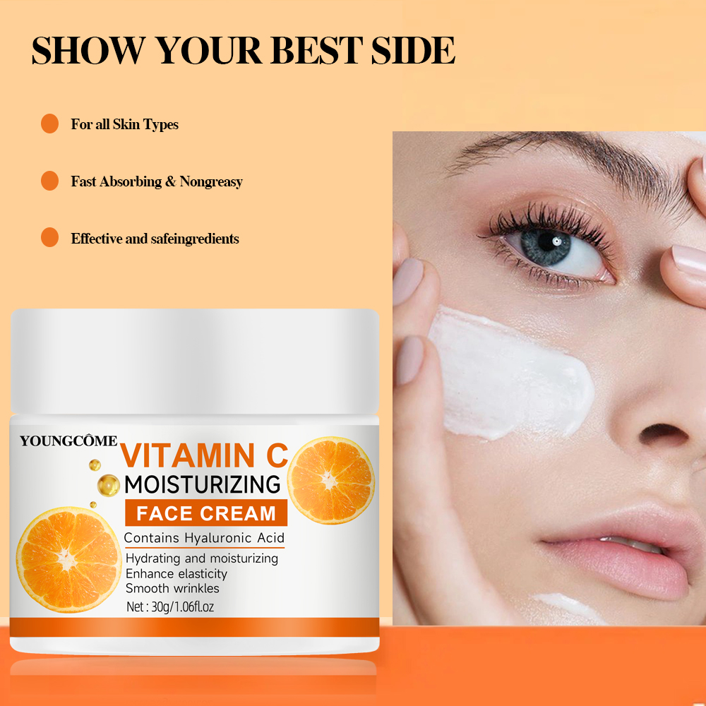 La crema idratante alla vitamina C contiene acido ialuronico Rimozione macchie scure Riparazione idratante Essenza antietà Cura della pelle del viso