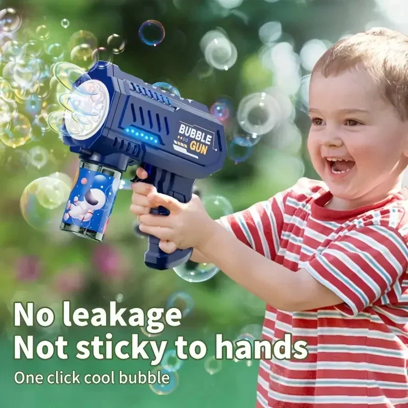 10 หลุมเด็กไฟฟ้า Bubble Gun Rocket สบู่อัตโนมัติ Bubble Machine Bubbles ปืนเด็กฤดูร้อนกลางแจ้ง Bubble Blowing ของเล่น