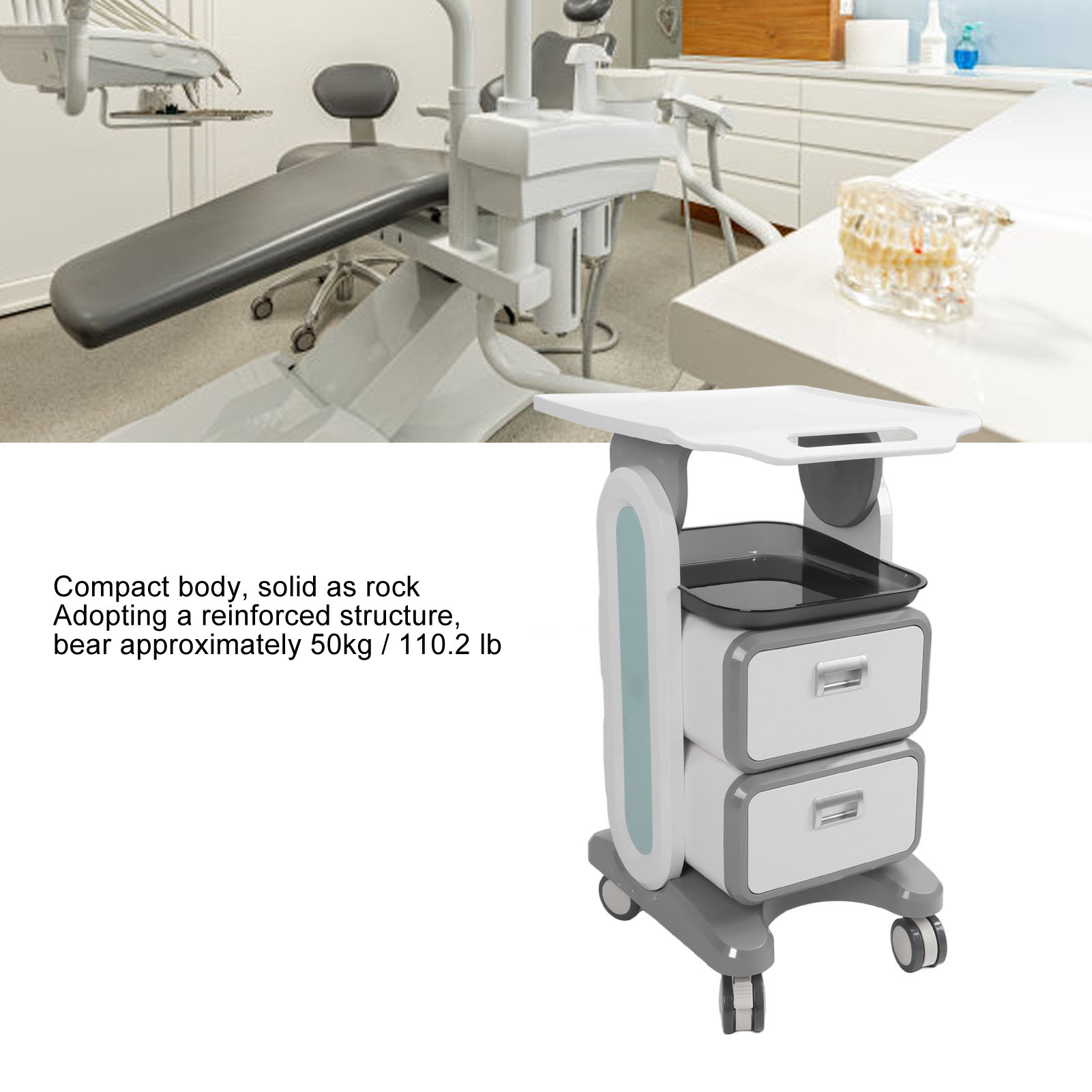 Mobiler medizinischer Trolley-Wagen, vergrößerter Tischwagen mit doppelter Schublade, multifunktionaler medizinischer Wagen für die Klinik im Schönheitssalon