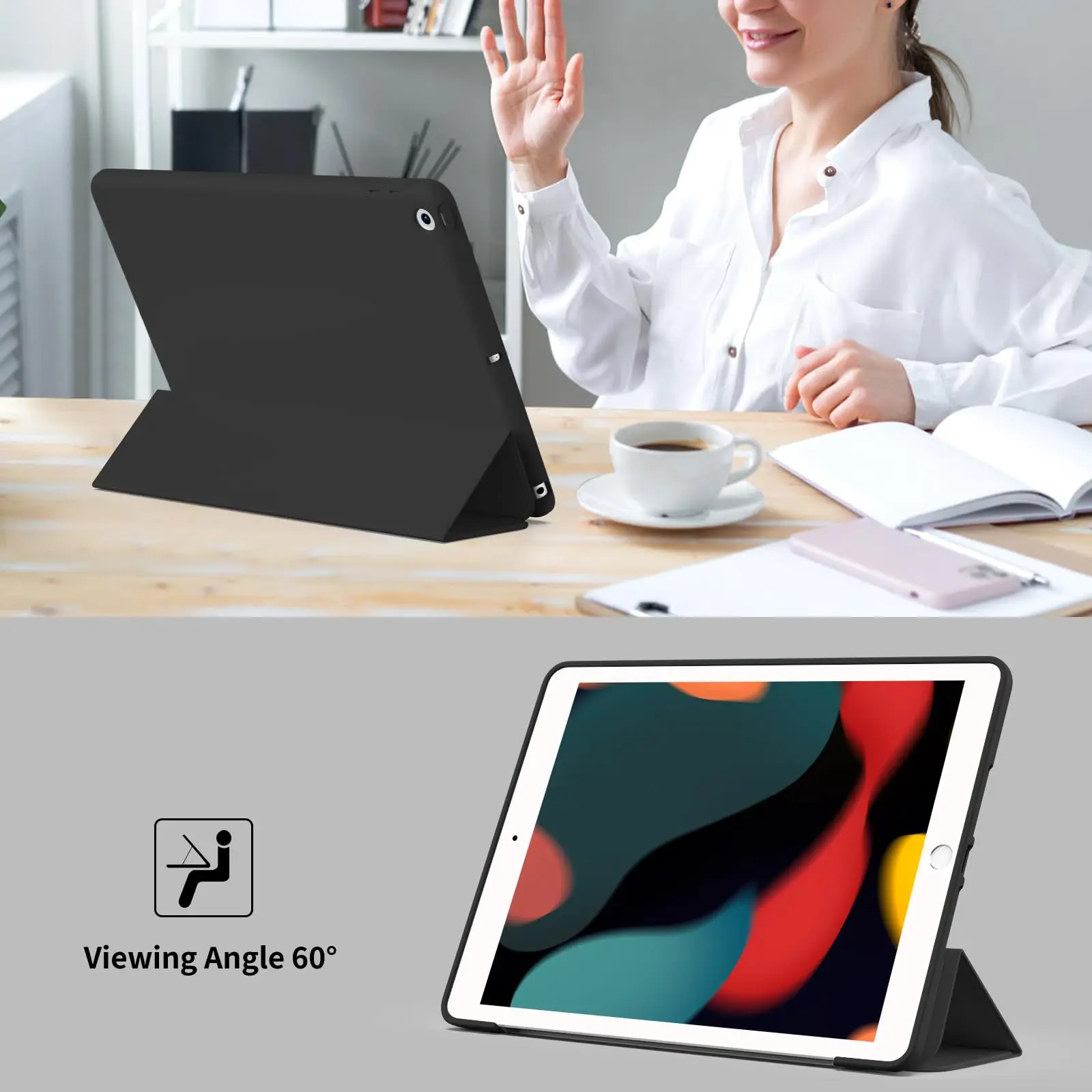 For Apple iPad 10.2 2019 2020 2021 7th 8th 9th Generation Magnetic Flip Smart Cover, Trifold Stand,Shockproof Soft Silicone Case