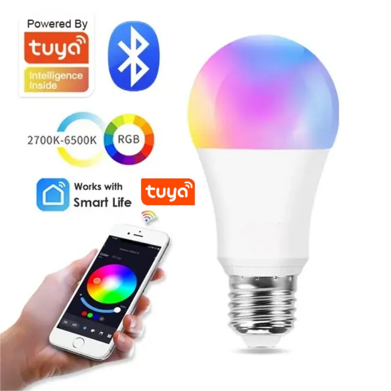 Lampadina intelligente Tuya E27, 9W 220-240V, lampadine LED che cambiano colore RGBW, controllo APP Tuya Smart e Smart Life, sincronizzazione musicale dimmerabile APP