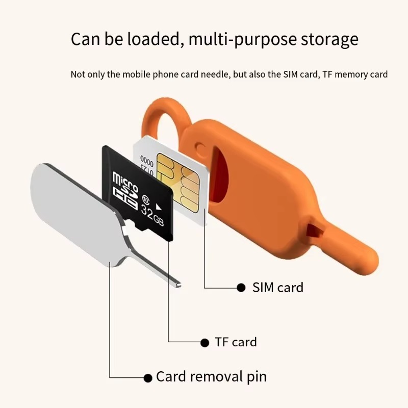 Portátil Sim Card Removal Tool, Tray Ejector, Needle Pin Opener, Anti-lost Phone, TF Card Storage Case, Charme Keychain, 2 em 1