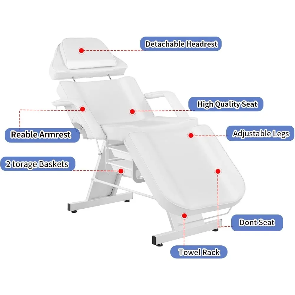 Facial Chair, Tattoo Chair Adjustable 3-Section Multipurpose With Hydraulic Stool For Esthetician Beaut, Pedicure Chairs