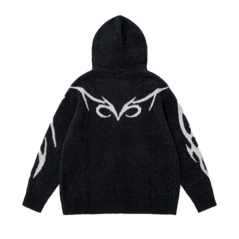 Herren Vintage Strickwaren Y2K Grafik Pullover Winter Reißverschluss Übergroße Strickjacke Pullover Unisex Ästhetische 2000er Jahre Kleidung für Teenager