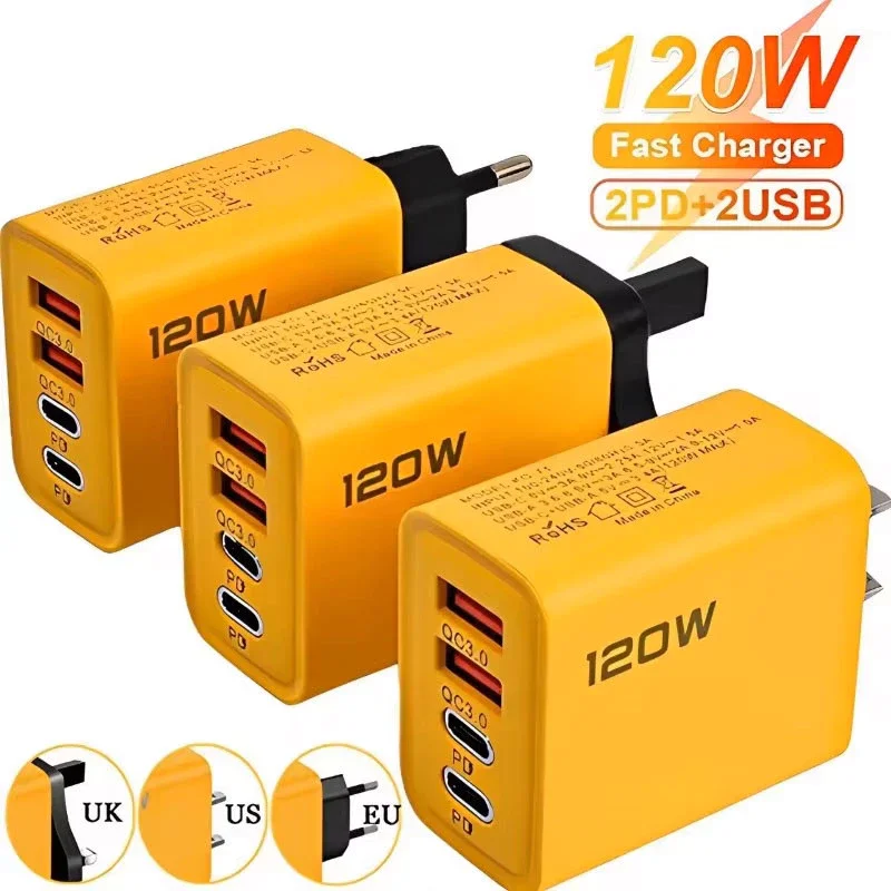Cargador rápido de 120W tipo C, adaptador de cargador USB 3,0 de carga rápida para iPhone, Samsung, Xiaomi, PD, enchufe de carga rápida