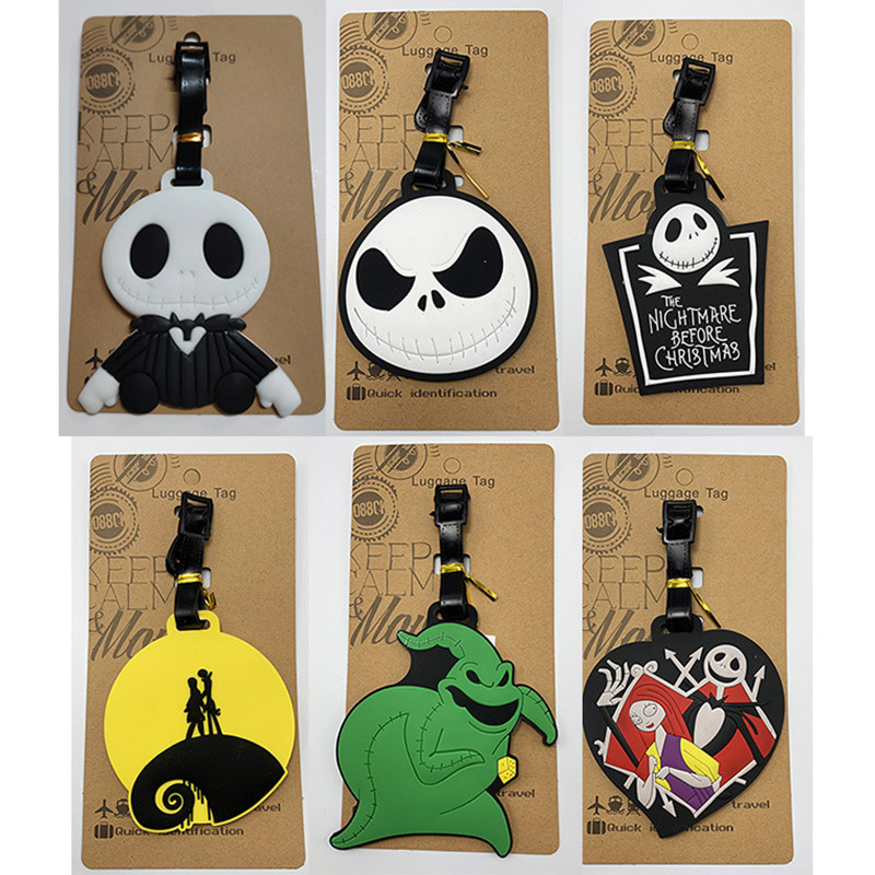 Accesorios de viaje de Disney The Nightmare Before Christmas, etiqueta de equipaje de Gel de sílice, soporte de identificación para maleta, etiqueta de embarque para equipaje