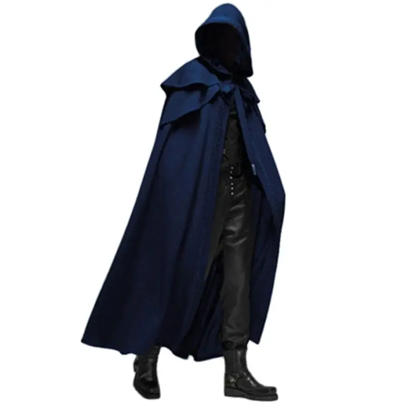 Manteaux noirs amples à capuche, Vintage médiéval, Trench coupe-vent Chic, longue Cape d'hiver, Poncho gothique pour hommes, Cosplay de moine