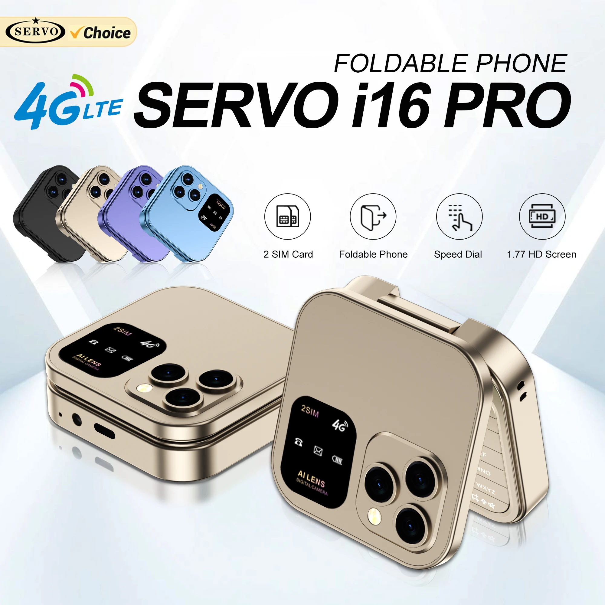 SERVO i16 Pro 4G LTE Mini teléfono móvil con tapa Dual SIM llamada en espera grabación velocidad Dial Radio FM lista negra teléfonos móviles plegables pequeños