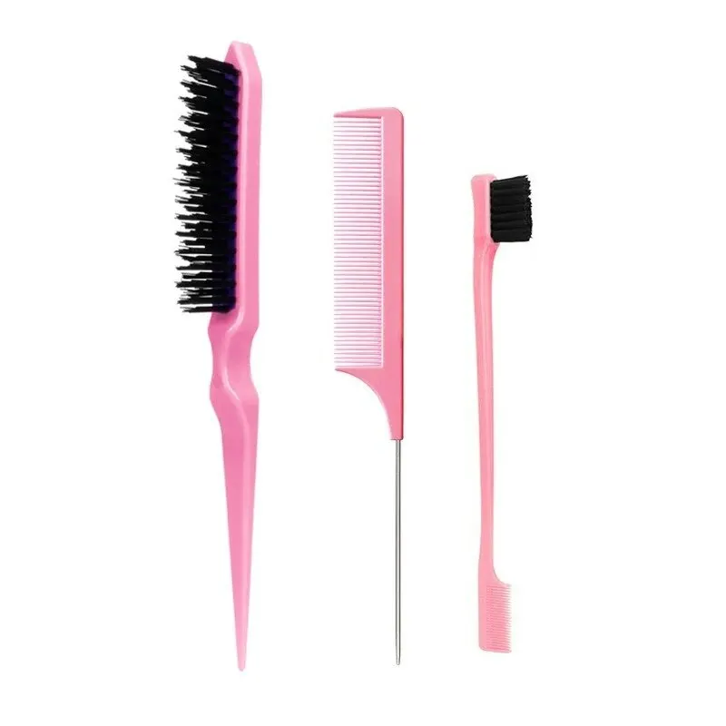 Ensemble de brosses à cheveux à queue pointue, peigne à cheveux à trois rangées, queue de souris en acier, brosse à dents, outil de brosse à sourcils, nouveau, 3 pièces