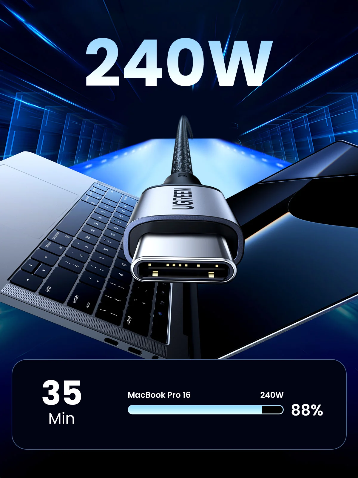 Кабель UGREEN 240W USB Type C для iPhone 15 Samsung S23 Power Line PD3.1 для PS5 Nintendo Switch 5A Supercharge USB C PD кабель 5A