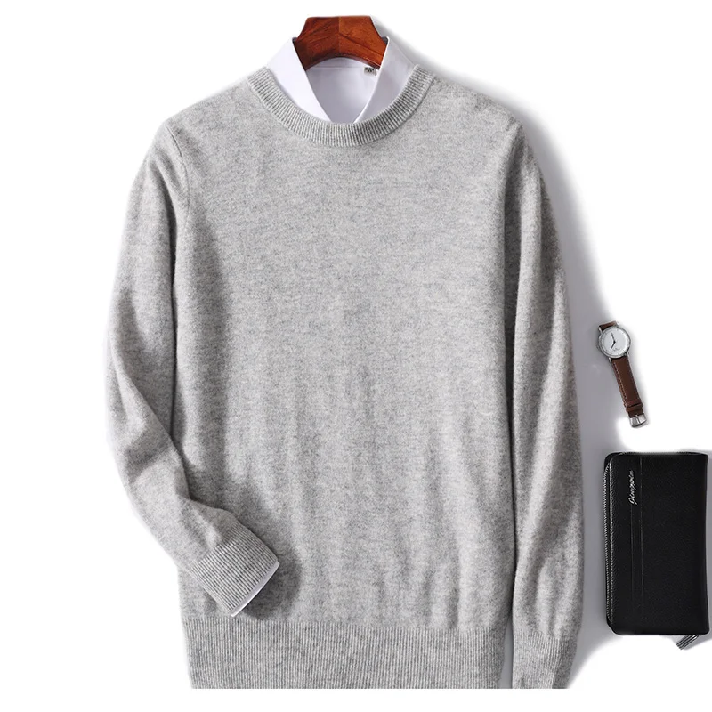 Herren-Pullover mit O-Ausschnitt aus 100 % reiner Wolle, einfarbig, große Größe, lockerer Freizeitpullover, Frühling und Herbst, kann im Freien, Kaschmirpullover sein